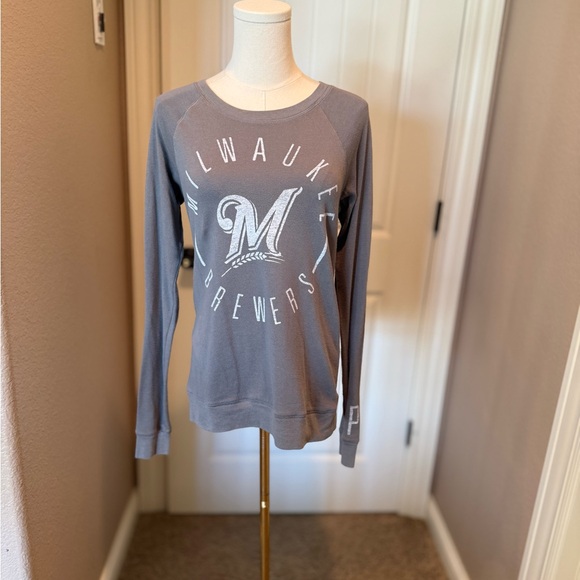 PINK Victoria's Secret Tops - Milwaukee Brewers PINK Victoria's Secret Gray Sweater with Lace Back